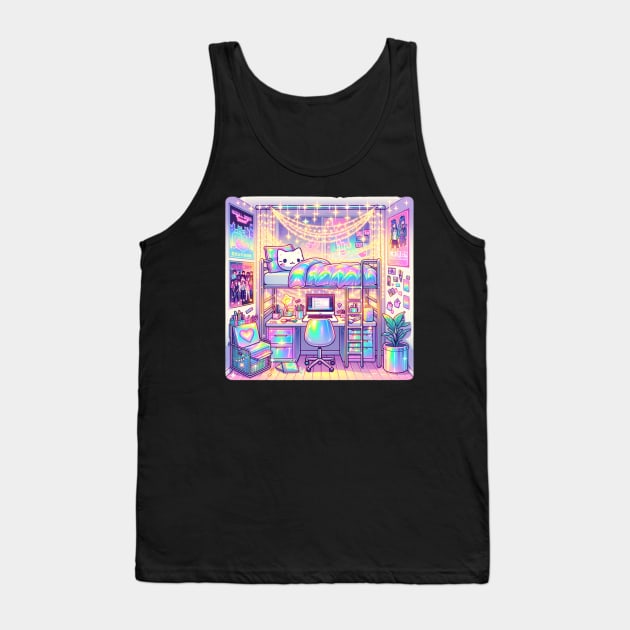 Kawaii Pastel Holographic Dorm Room Scene Graphic Tank Top by Lavender Celeste